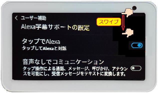 ユーザー補助画面の上をスワイプ